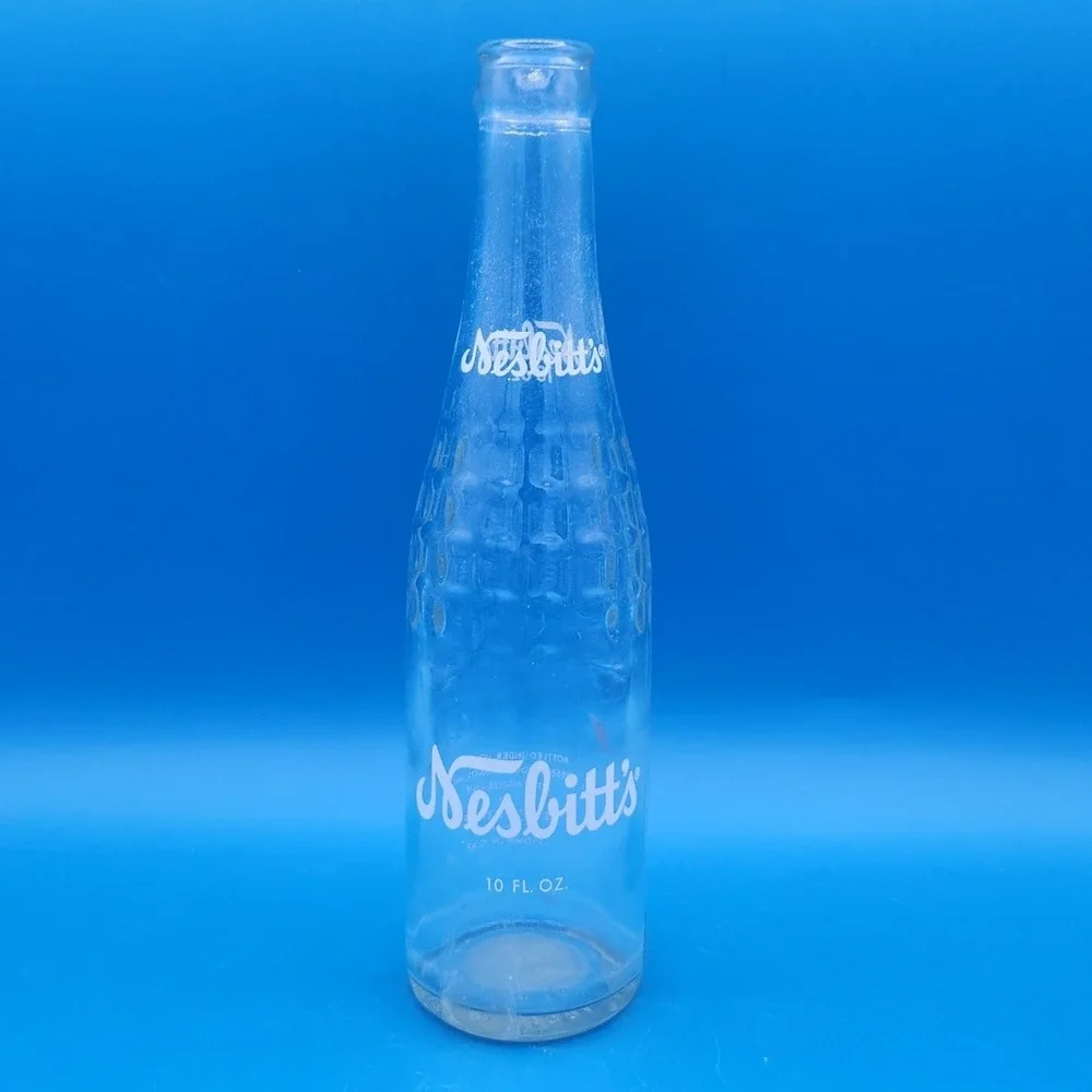 Vintage 1951's 10 oz Nesbitt's Quilted Texture Soda Bottle Clear White Lettering
